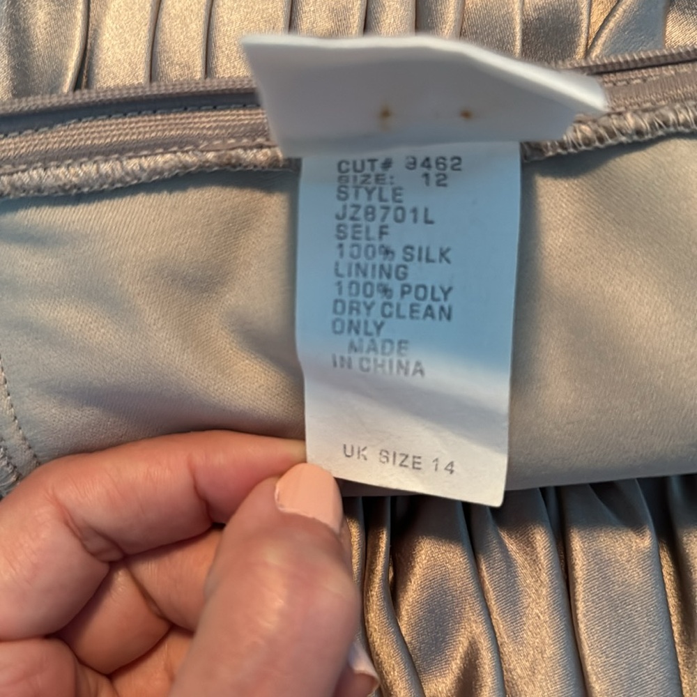 Tadasha brand full length split in front Taupe color formal gown. Size 14 - Picture 10 of 10